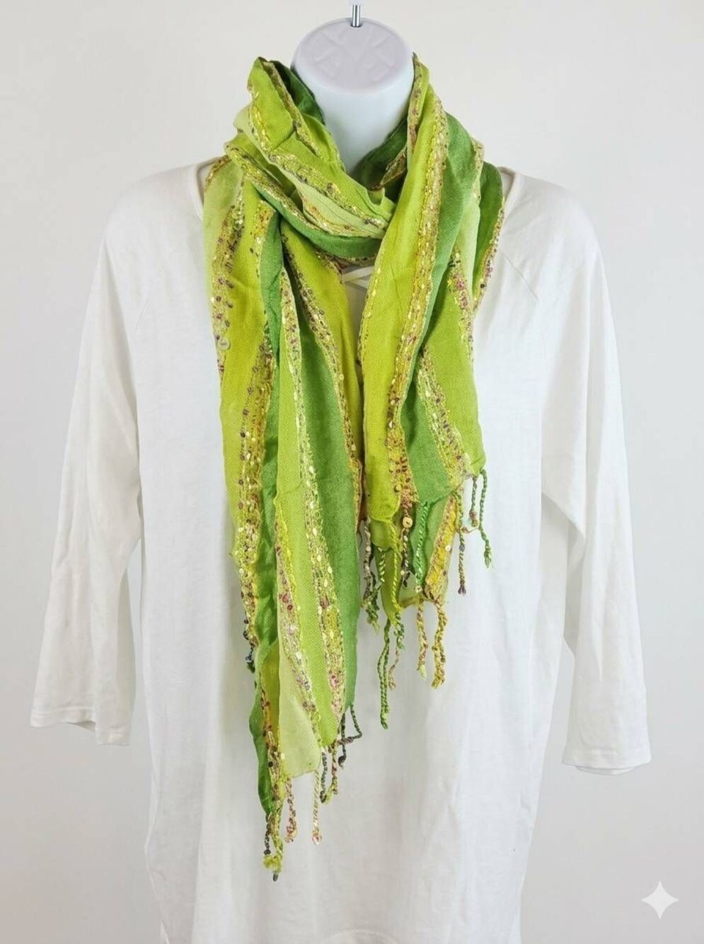 🔹️MaxMara Lime Green Striped Sequin Beaded Lightweight Knit Scarf Wrap